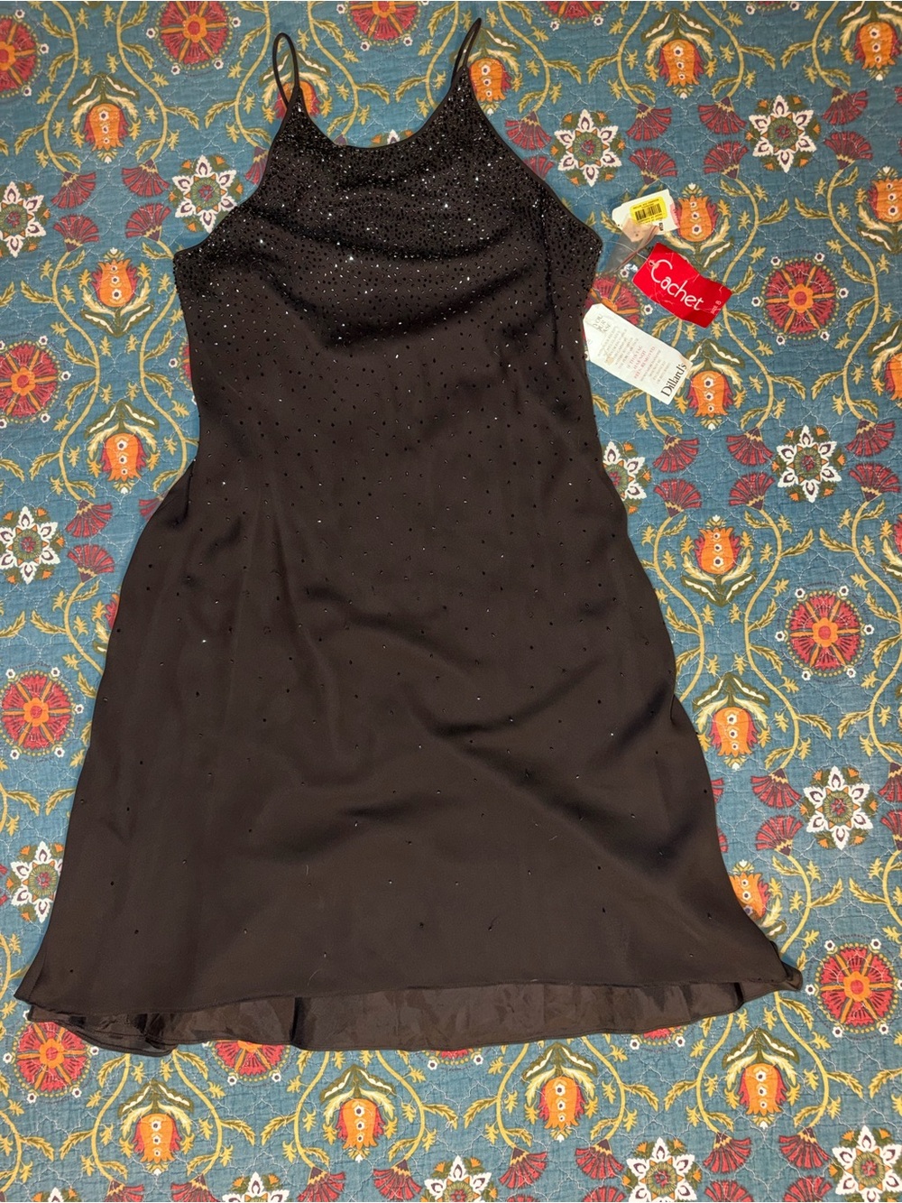 Vintage Cachet Black Beaded Halter Dress